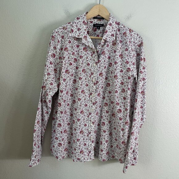 Lands End Womens Plus 18 No Iron Pinpoint Oxford Floral Shirt Long Sleeve Blouse - Picture 6 of 9